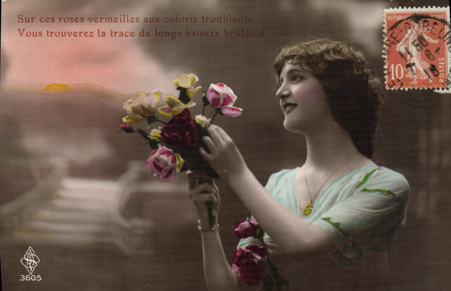 VINTAGE POSTCARD Fantasy Flowers Woman