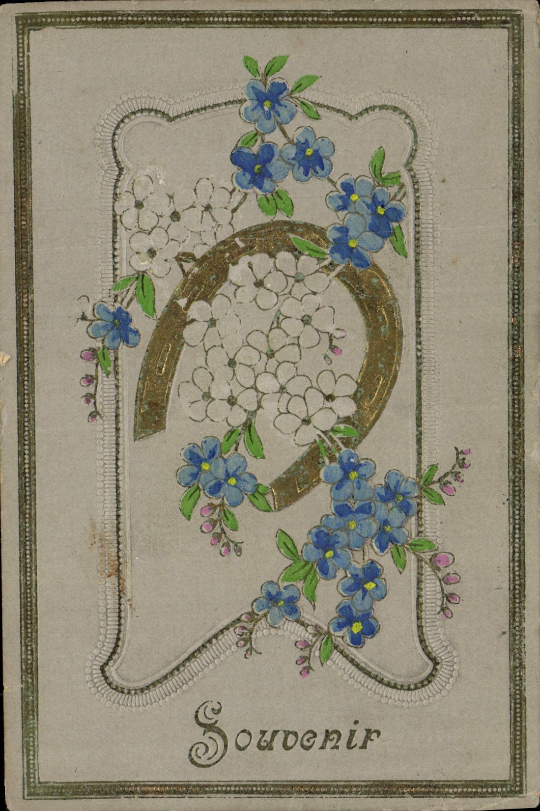 VINTAGE POSTCARD Fantaisie Flowers Horseshoe