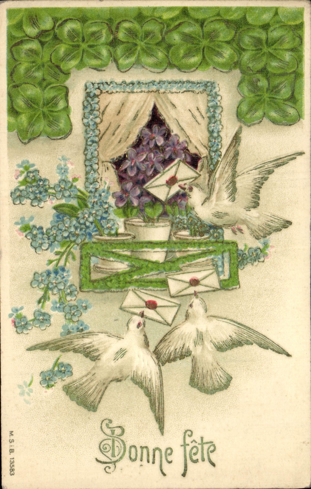 CPA Fantaisie Fleurs Colombes Trefles