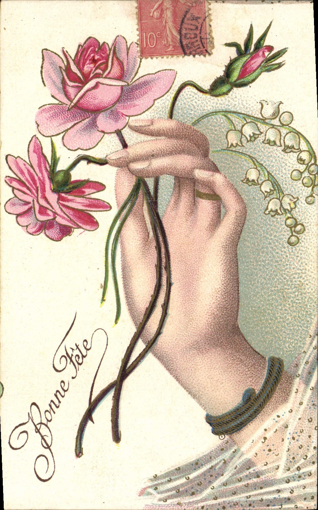 CPA Fantaisie Fleurs Muguet Main