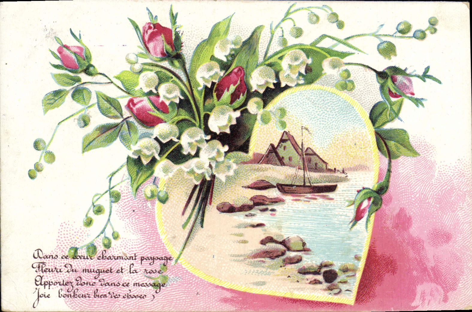 CPA Fantaisie Fleurs Muguet Coeur