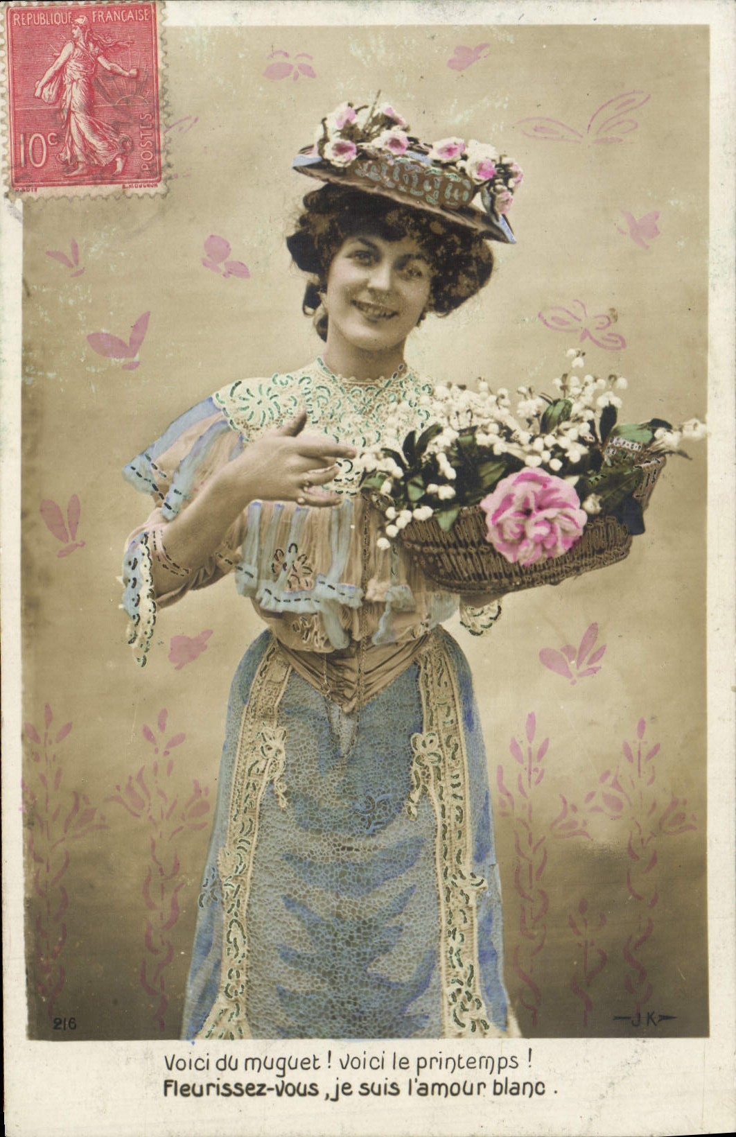 VINTAGE POSTCARD Fantasy Flowers Lily of the valley Woman