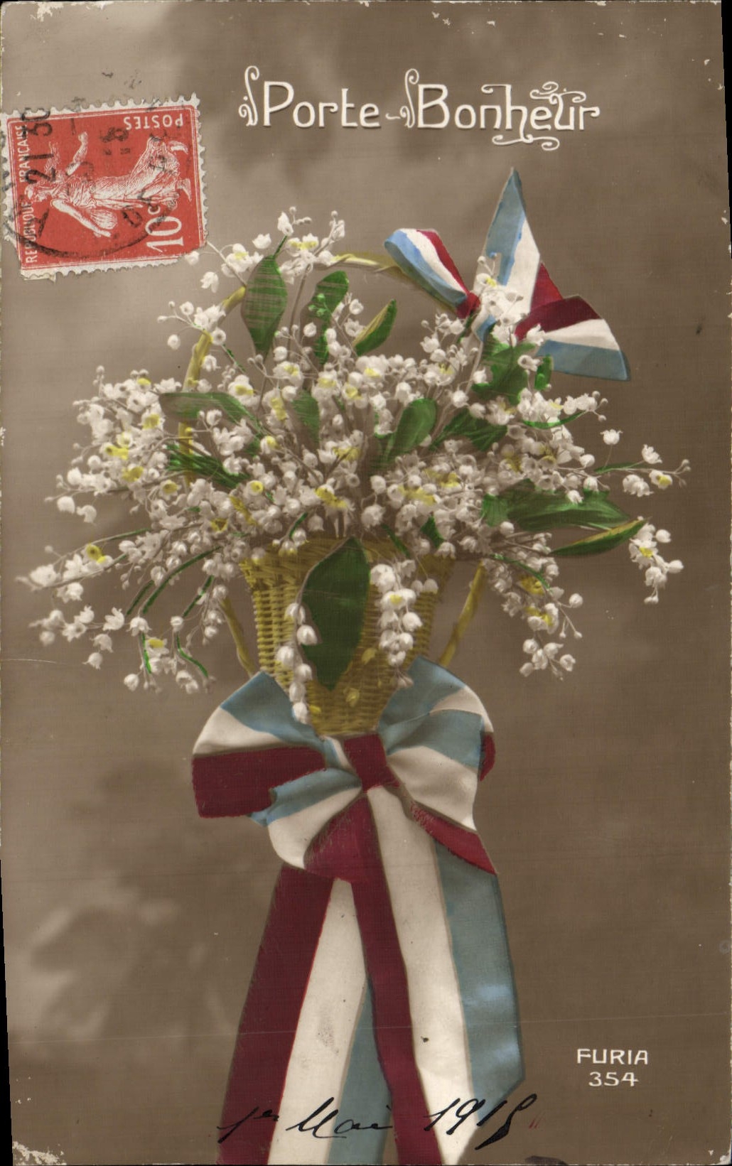 CPA Fantaisie Fleurs Muguet Drapeau