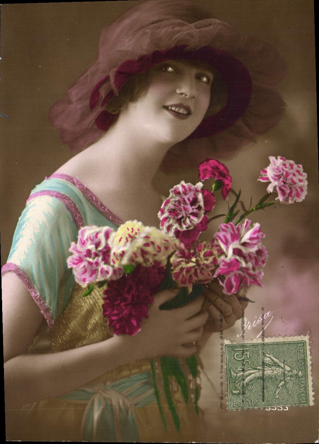 VINTAGE POSTCARD Fantasy Flowers Woman