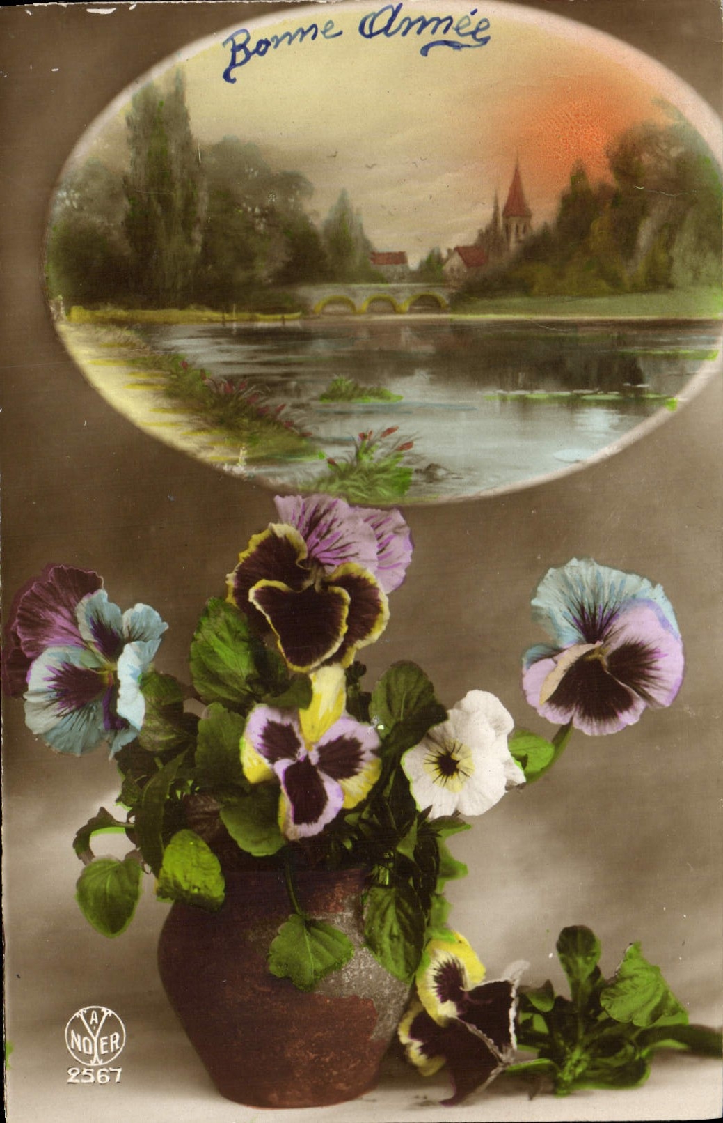 Flores de la fantasía de la POSTAL de la VENDIMIA