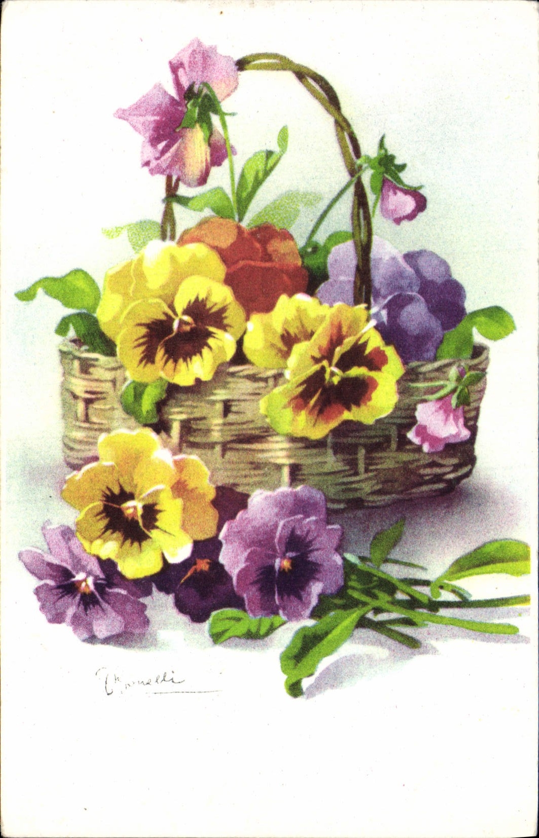 Flores de la fantasía de la POSTAL de la VENDIMIA