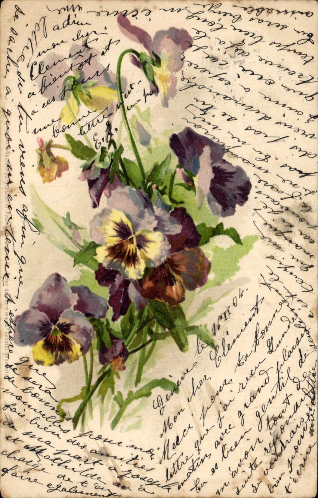 Flores de la fantasía de la POSTAL de la VENDIMIA