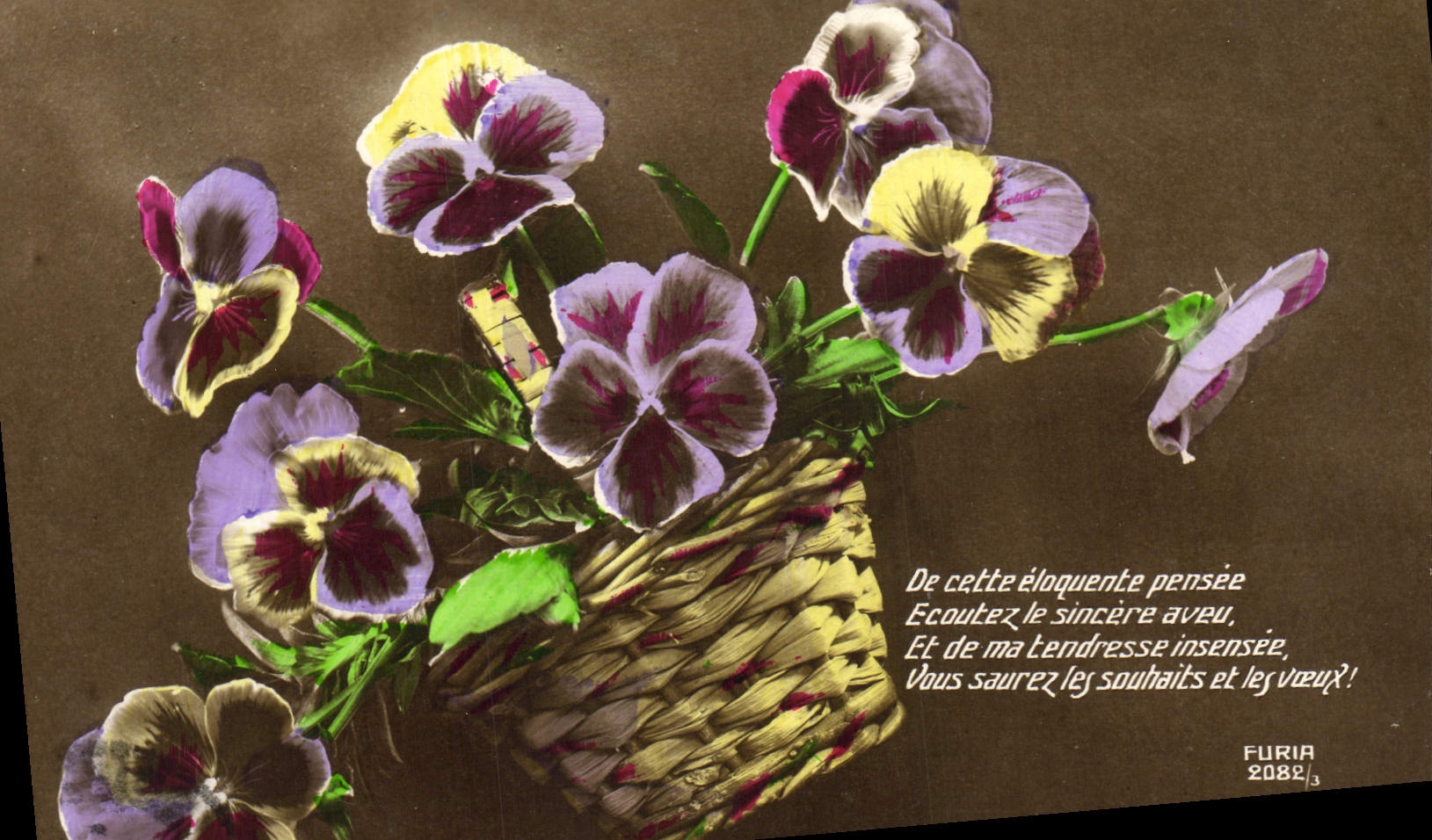Flores de la fantasía de la POSTAL de la VENDIMIA