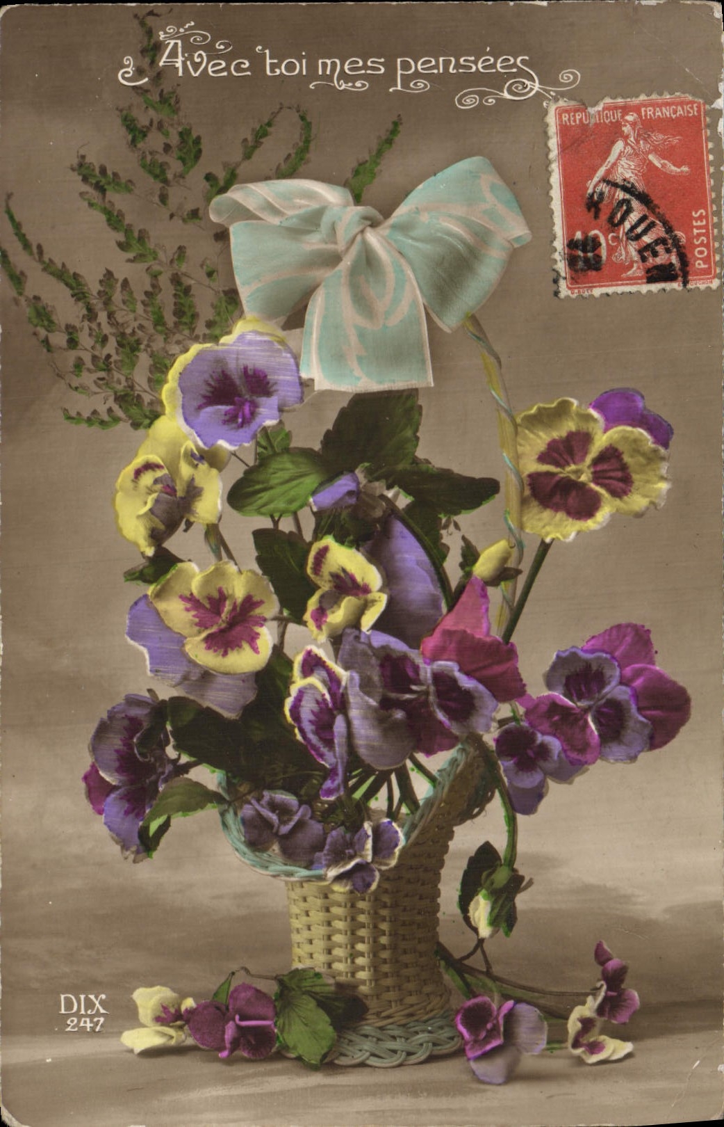 Flores de la fantasía de la POSTAL de la VENDIMIA
