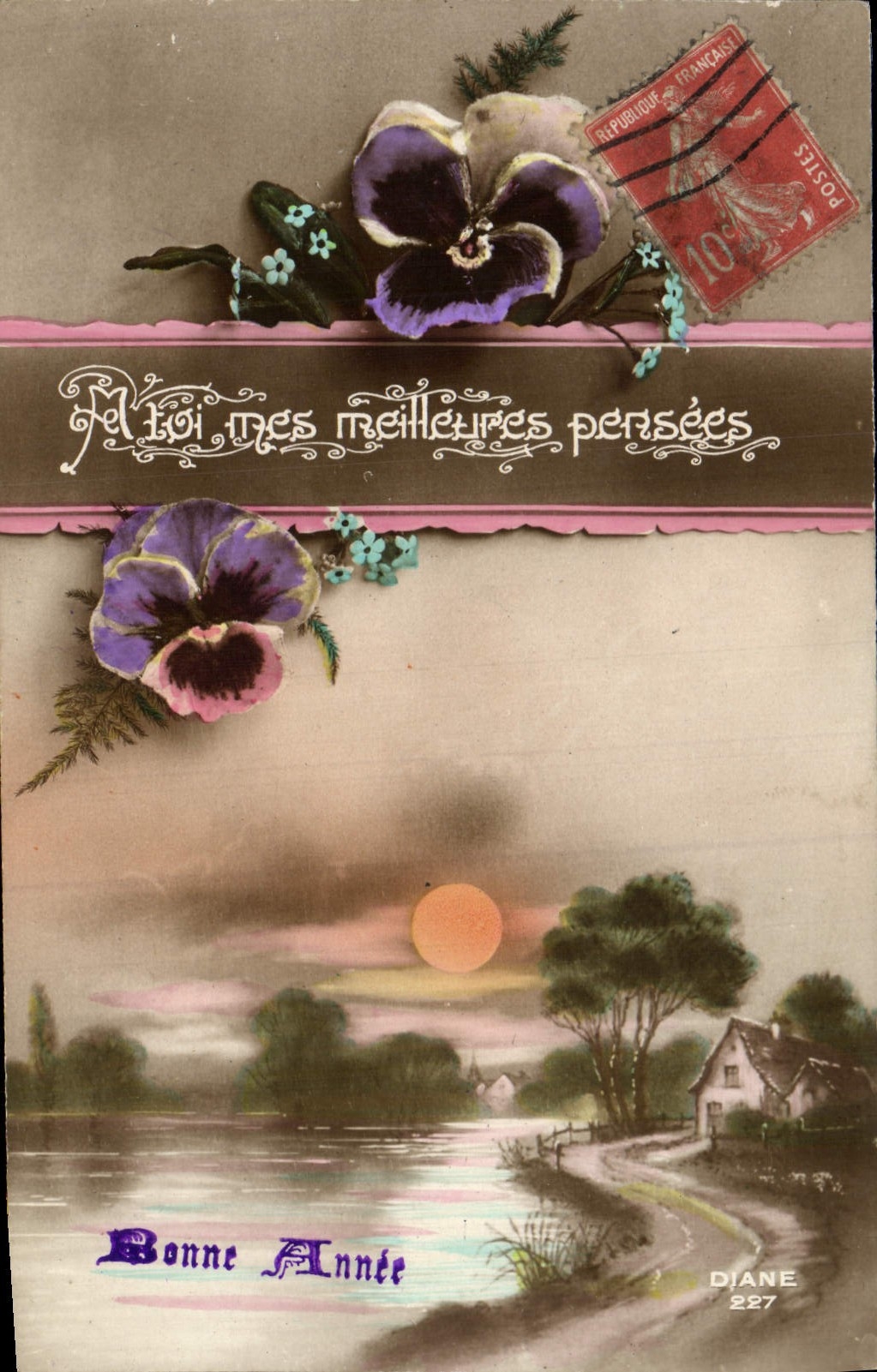 Flores de la fantasía de la POSTAL de la VENDIMIA