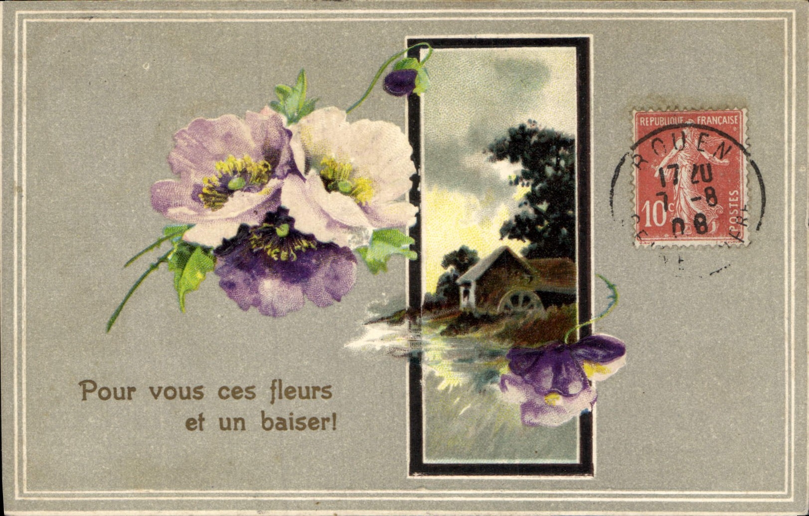 Flores de la fantasía de la POSTAL de la VENDIMIA