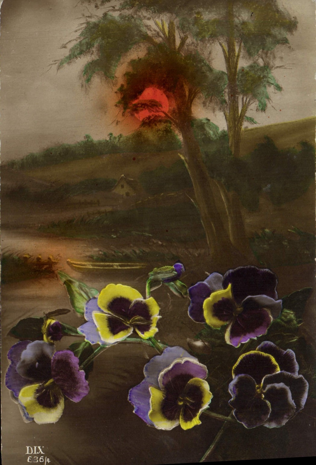 Flores de la fantasía de la POSTAL de la VENDIMIA