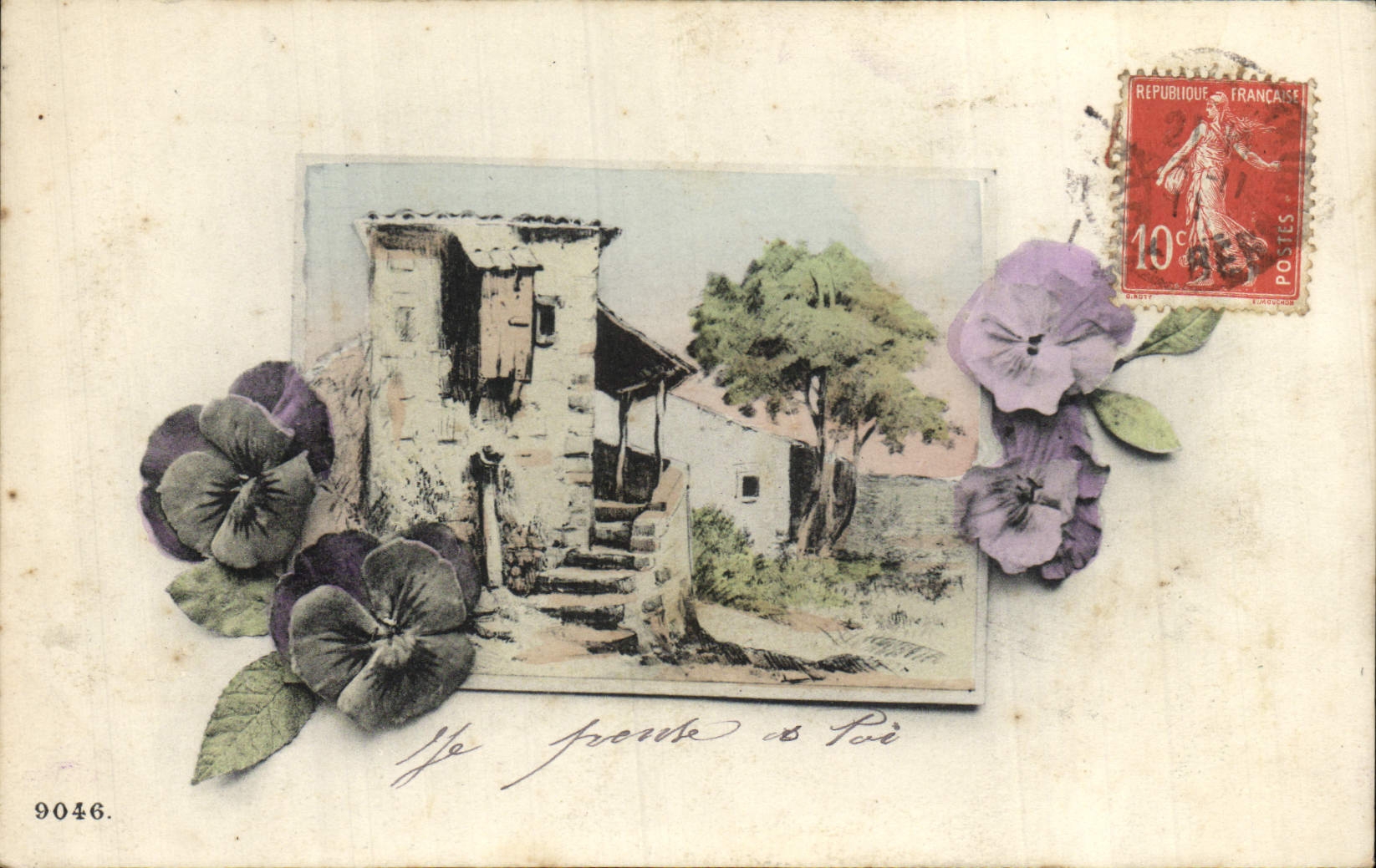 Flores de la fantasía de la POSTAL de la VENDIMIA