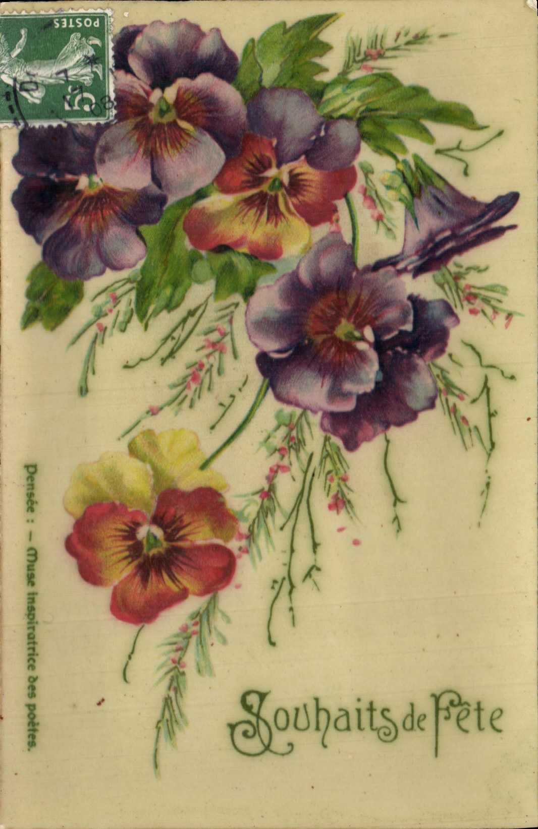 Flores de la fantasía de la POSTAL de la VENDIMIA