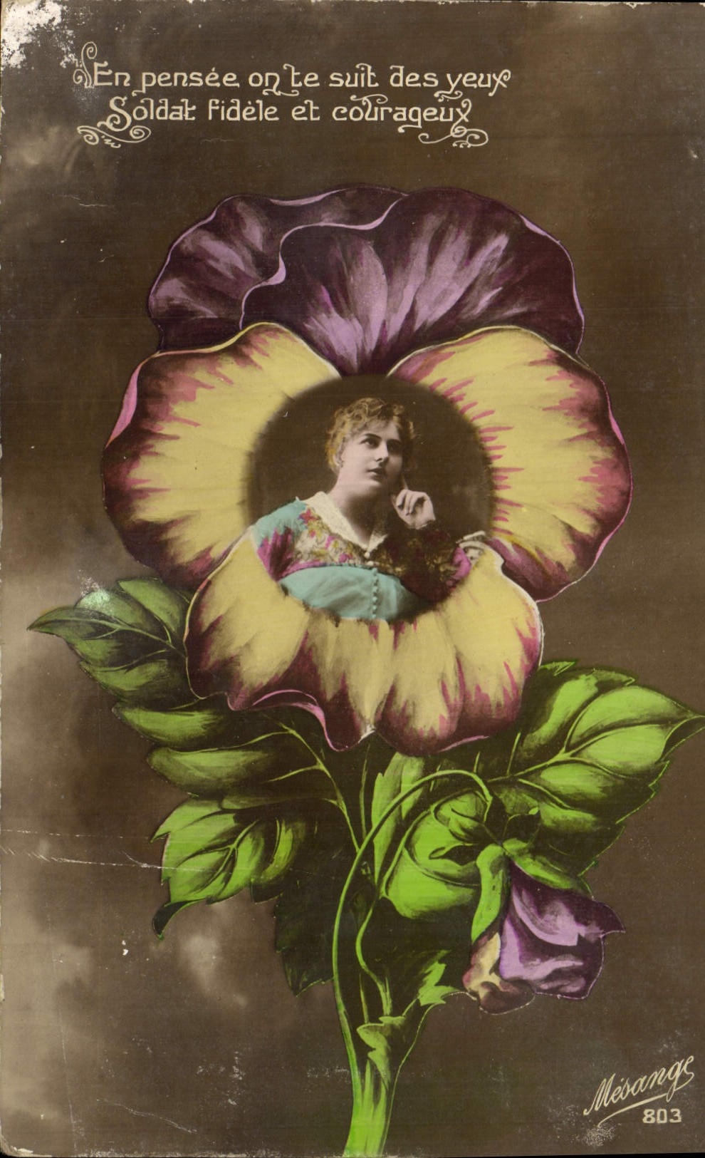 VINTAGE POSTCARD Fantasy Flowers Woman