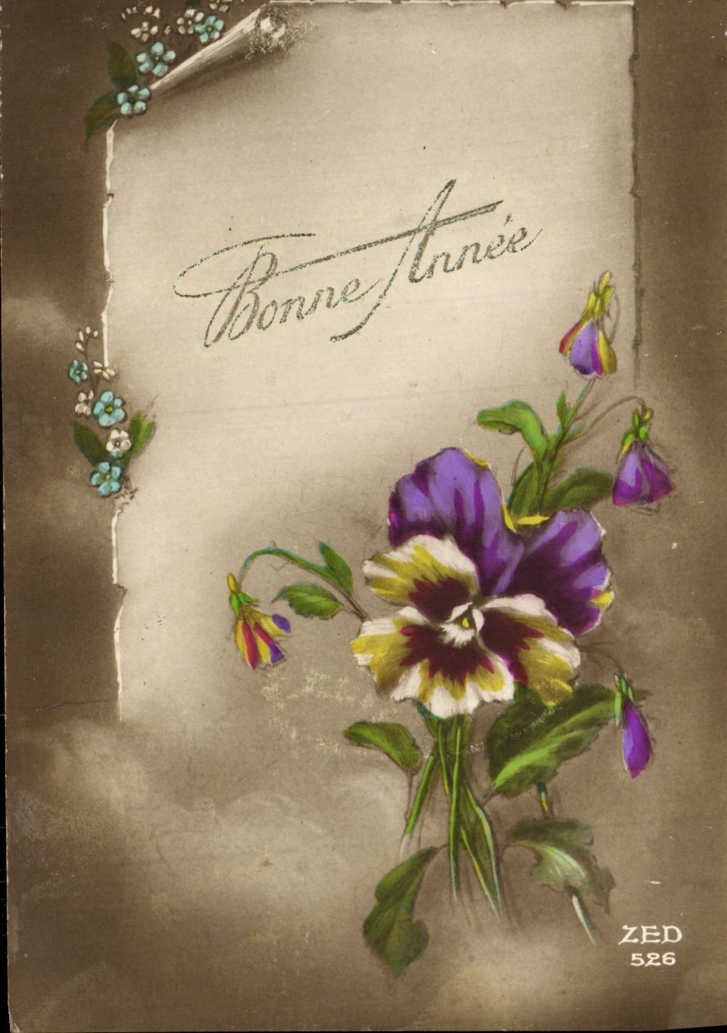 Flores de la fantasía de la POSTAL de la VENDIMIA