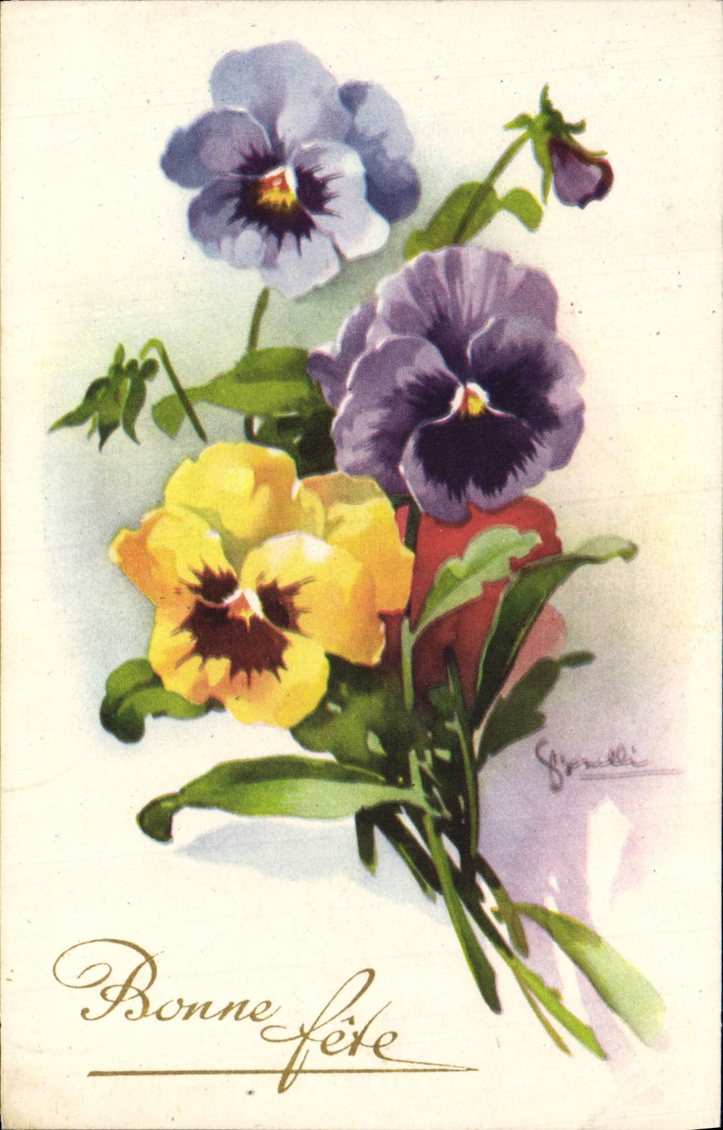 Flores de la fantasía de la POSTAL de la VENDIMIA