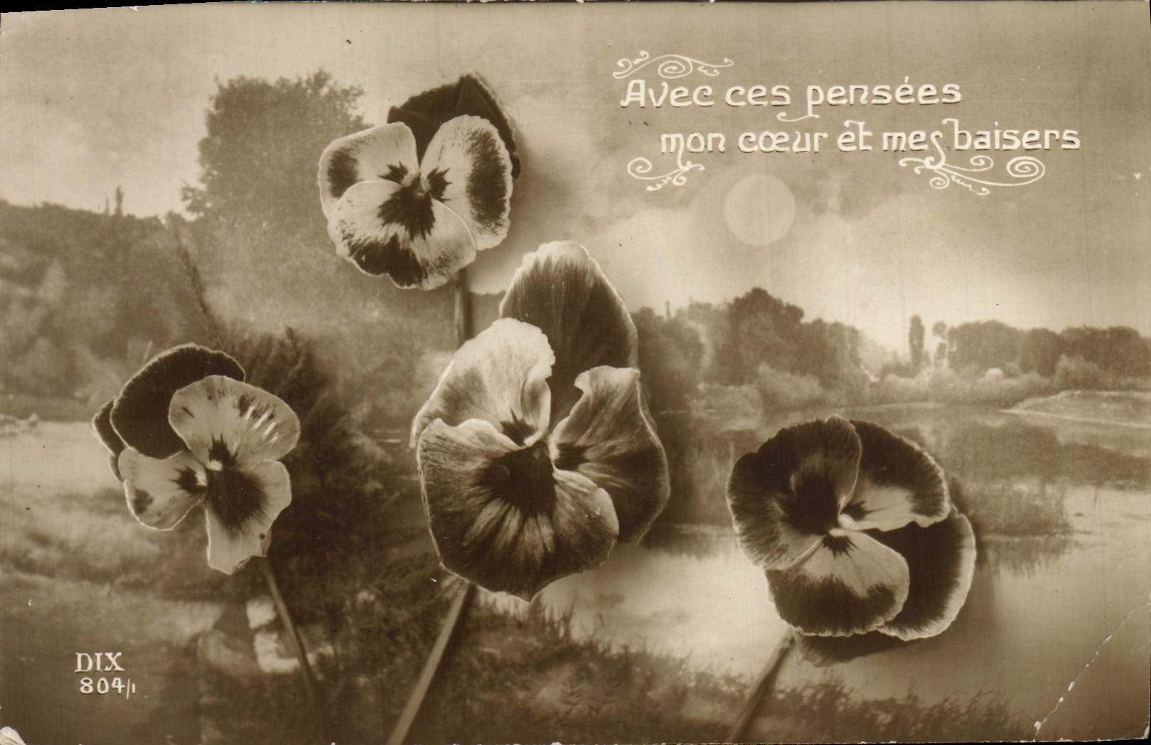 Flores de la fantasía de la POSTAL de la VENDIMIA