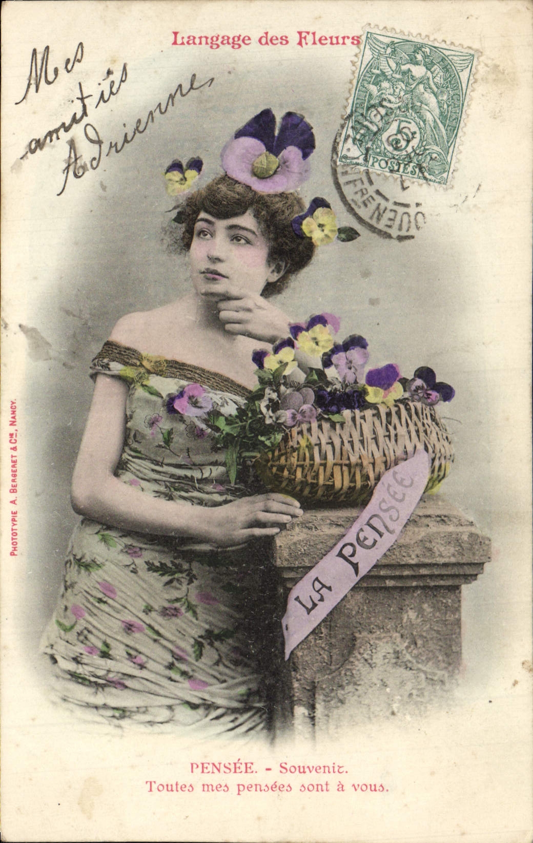 CPA Fantaisie Fleurs Femme Pensee