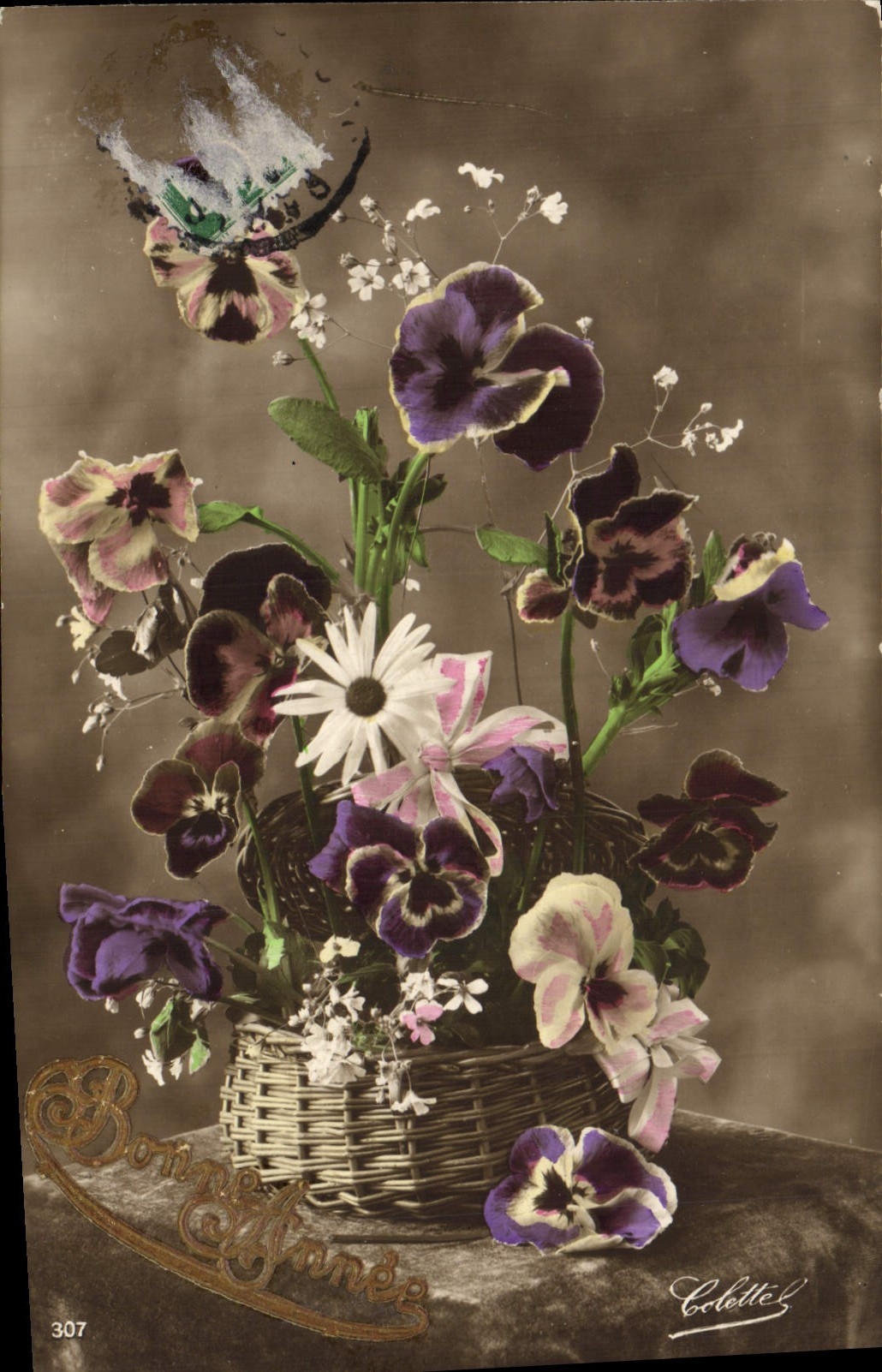 Flores de la fantasía de la POSTAL de la VENDIMIA