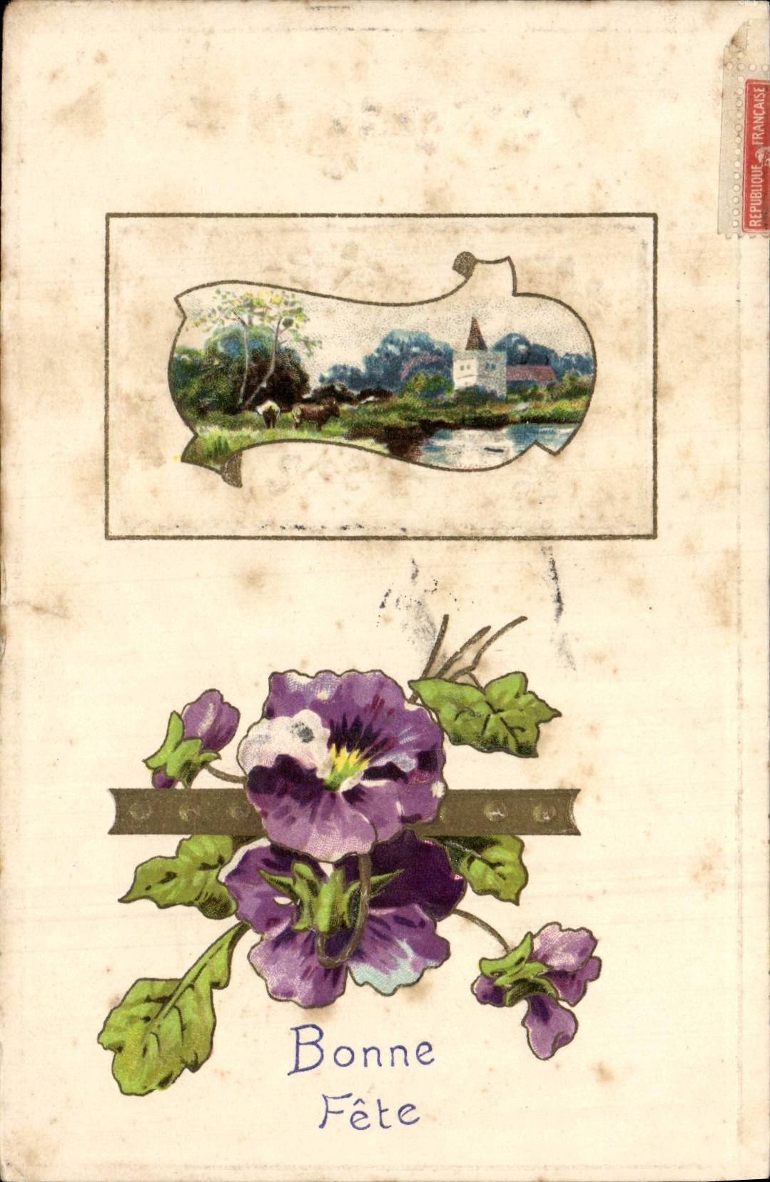 Flores de la fantasía de la POSTAL de la VENDIMIA
