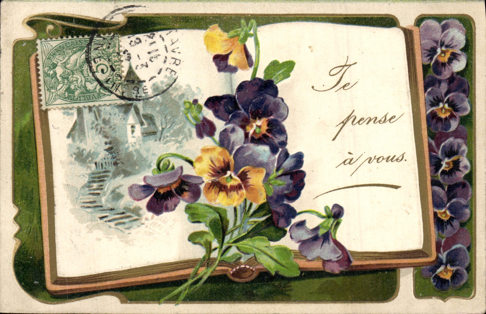 Flores de la fantasía de la POSTAL de la VENDIMIA