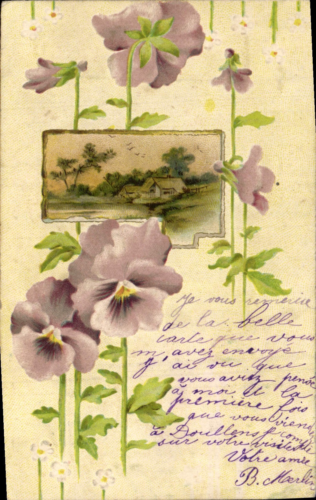 Flores de la fantasía de la POSTAL de la VENDIMIA
