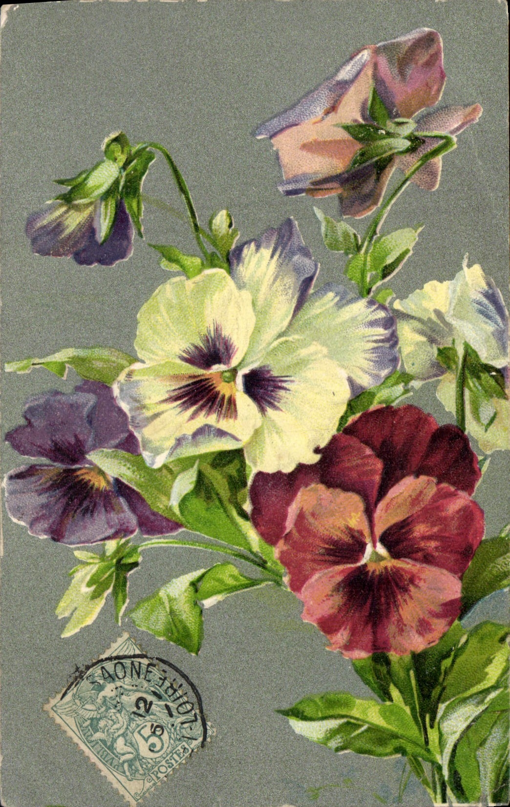 Flores de la fantasía de la POSTAL de la VENDIMIA