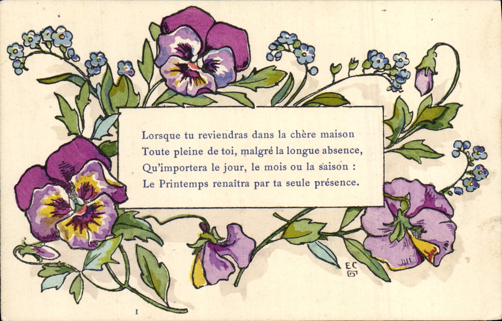 Flores de la fantasía de la POSTAL de la VENDIMIA