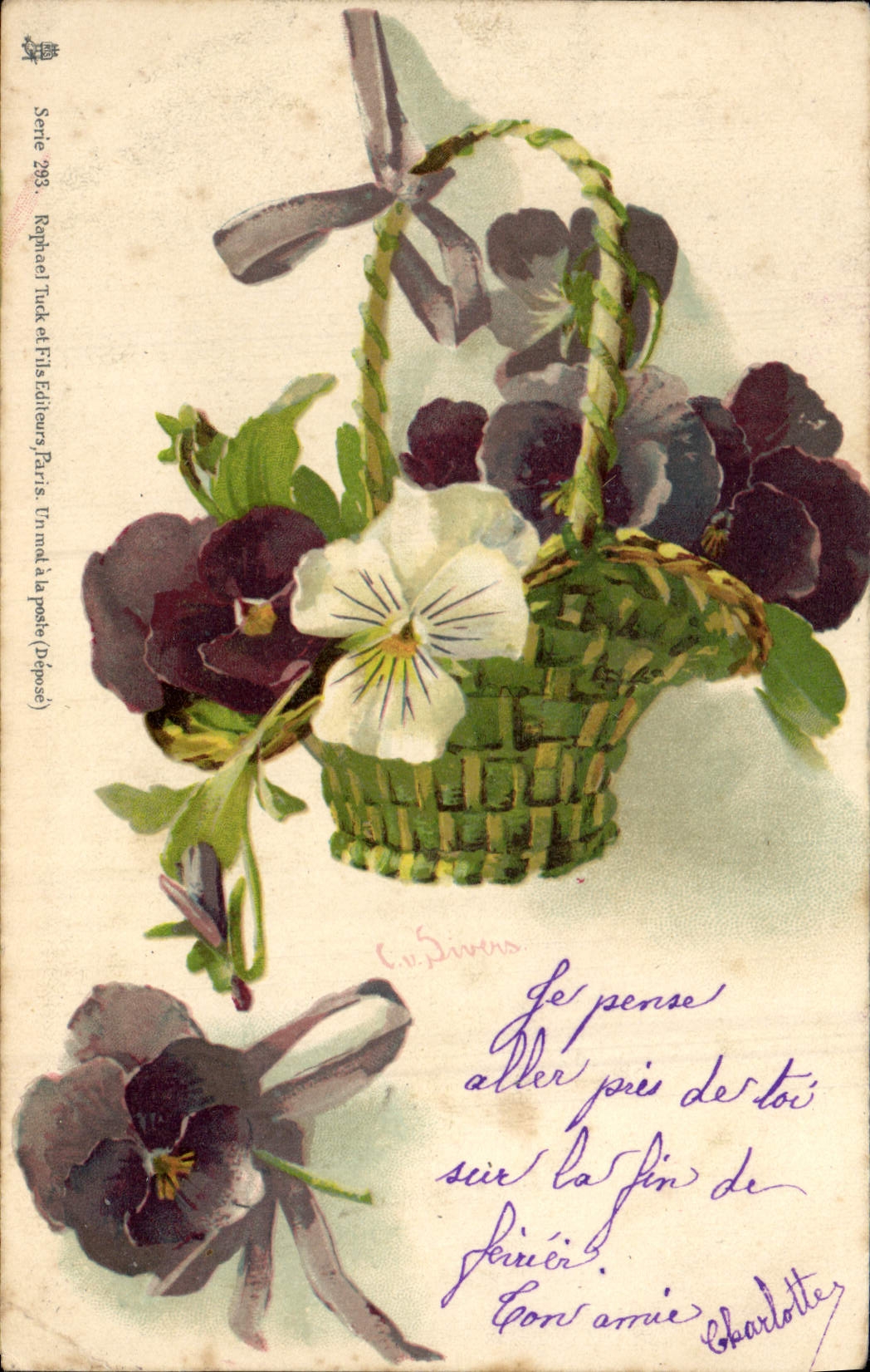 Flores de la fantasía de la POSTAL de la VENDIMIA