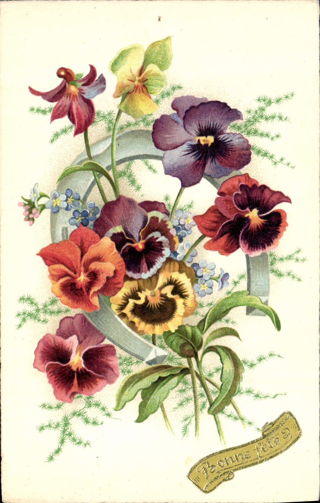 VINTAGE POSTCARD Fantaisie Flowers Horseshoe