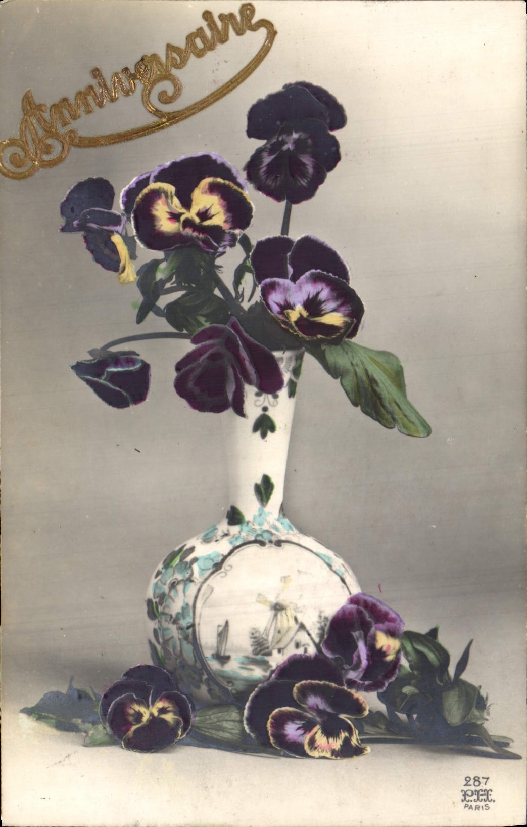 Flores de la fantasía de la POSTAL de la VENDIMIA