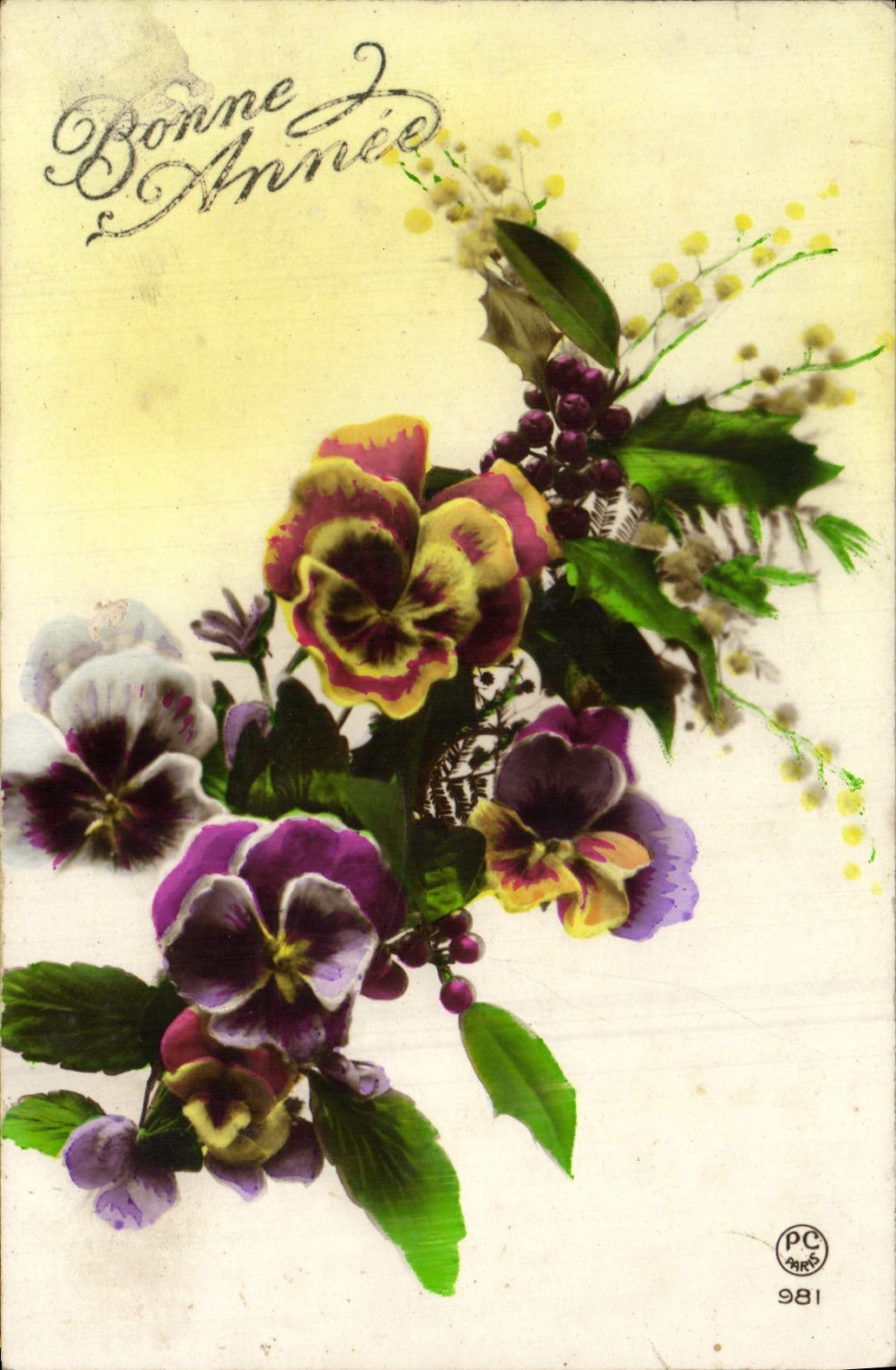 Flores de la fantasía de la POSTAL de la VENDIMIA