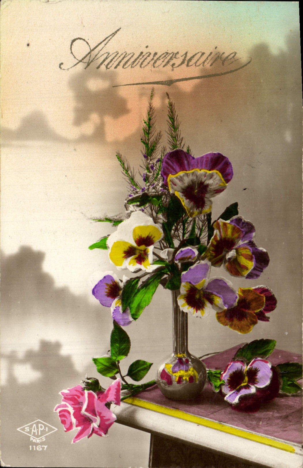 Flores de la fantasía de la POSTAL de la VENDIMIA