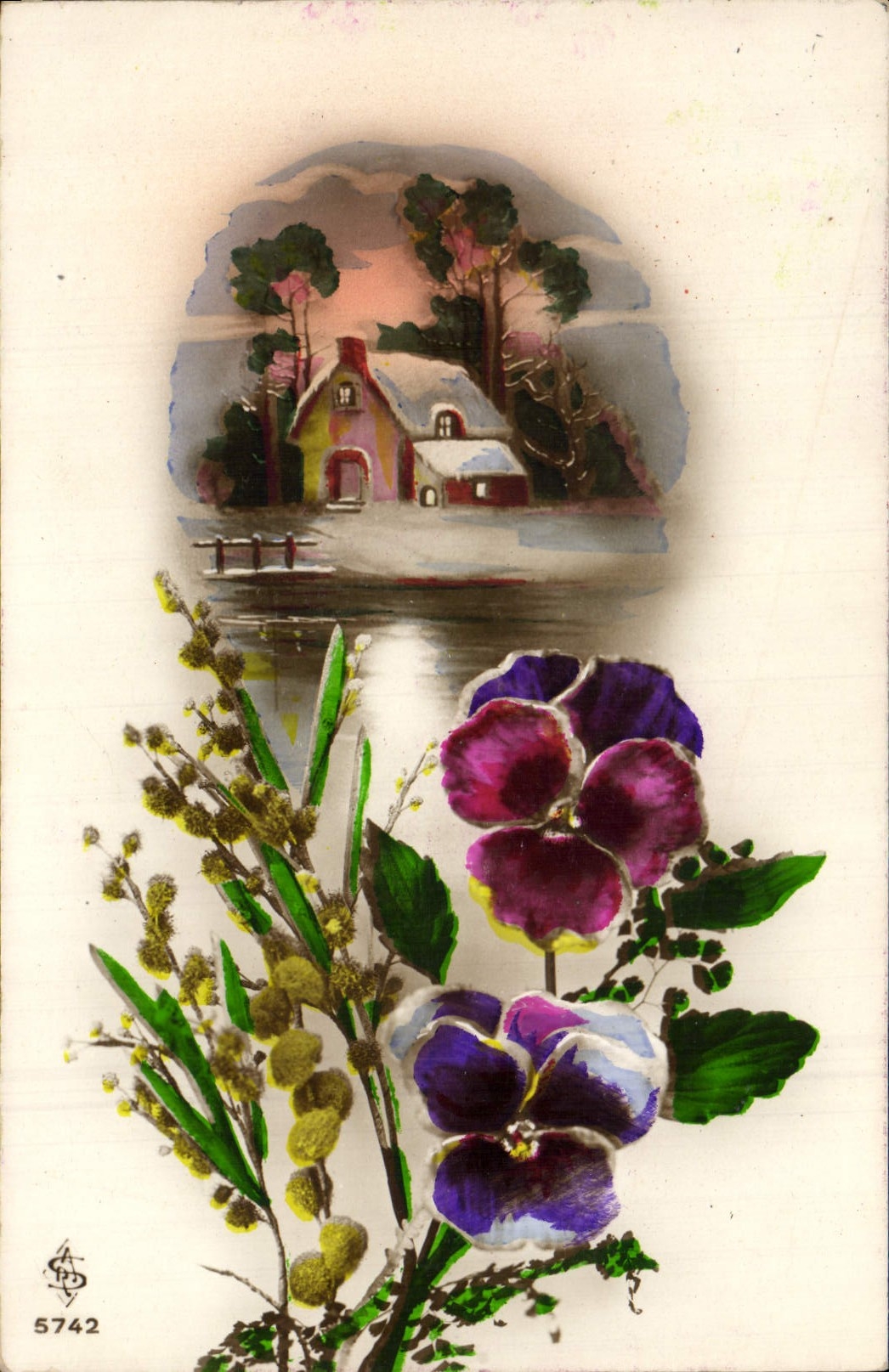Flores de la fantasía de la POSTAL de la VENDIMIA