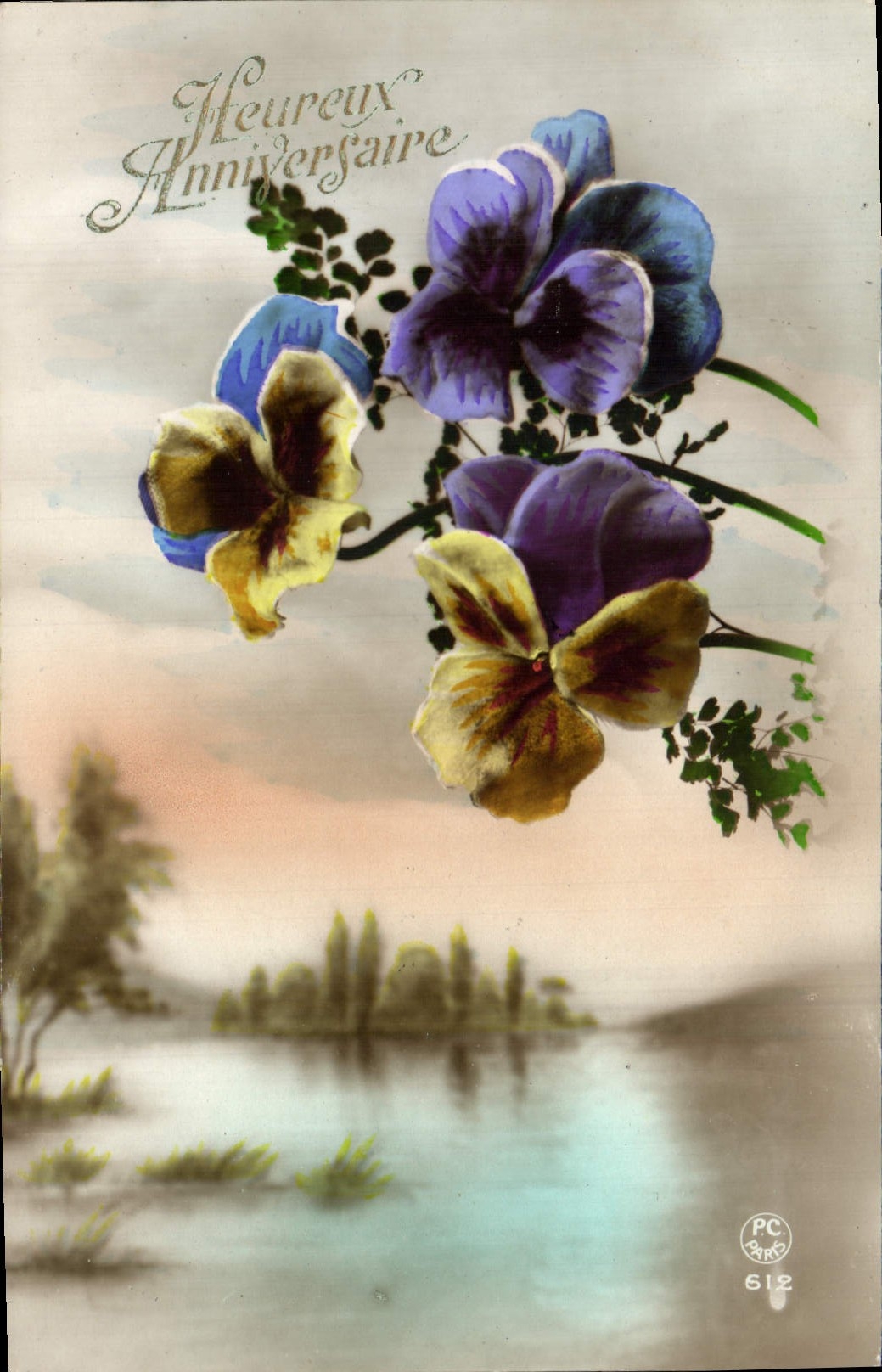 Flores de la fantasía de la POSTAL de la VENDIMIA