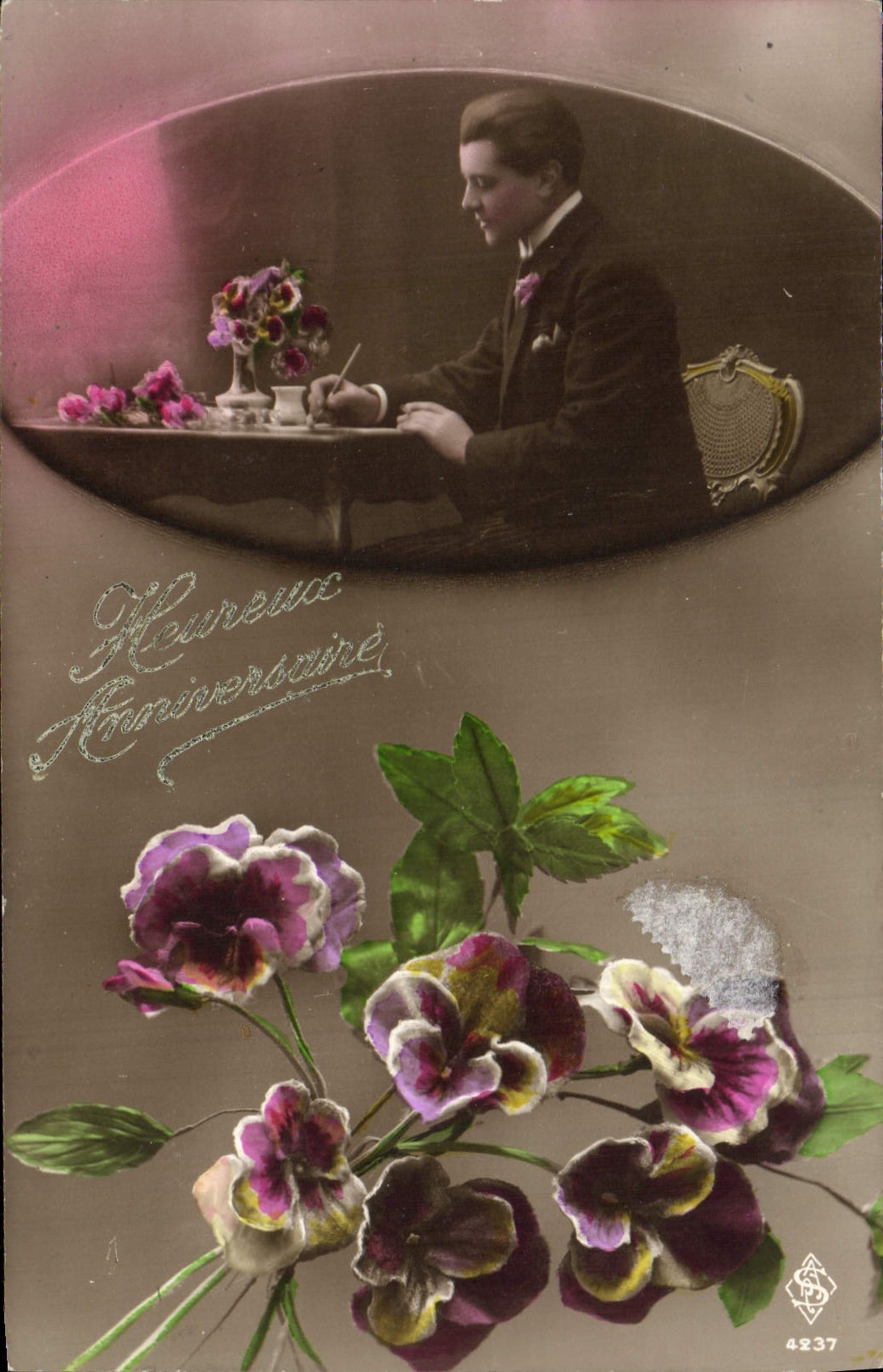 Flores de la fantasía de la POSTAL de la VENDIMIA