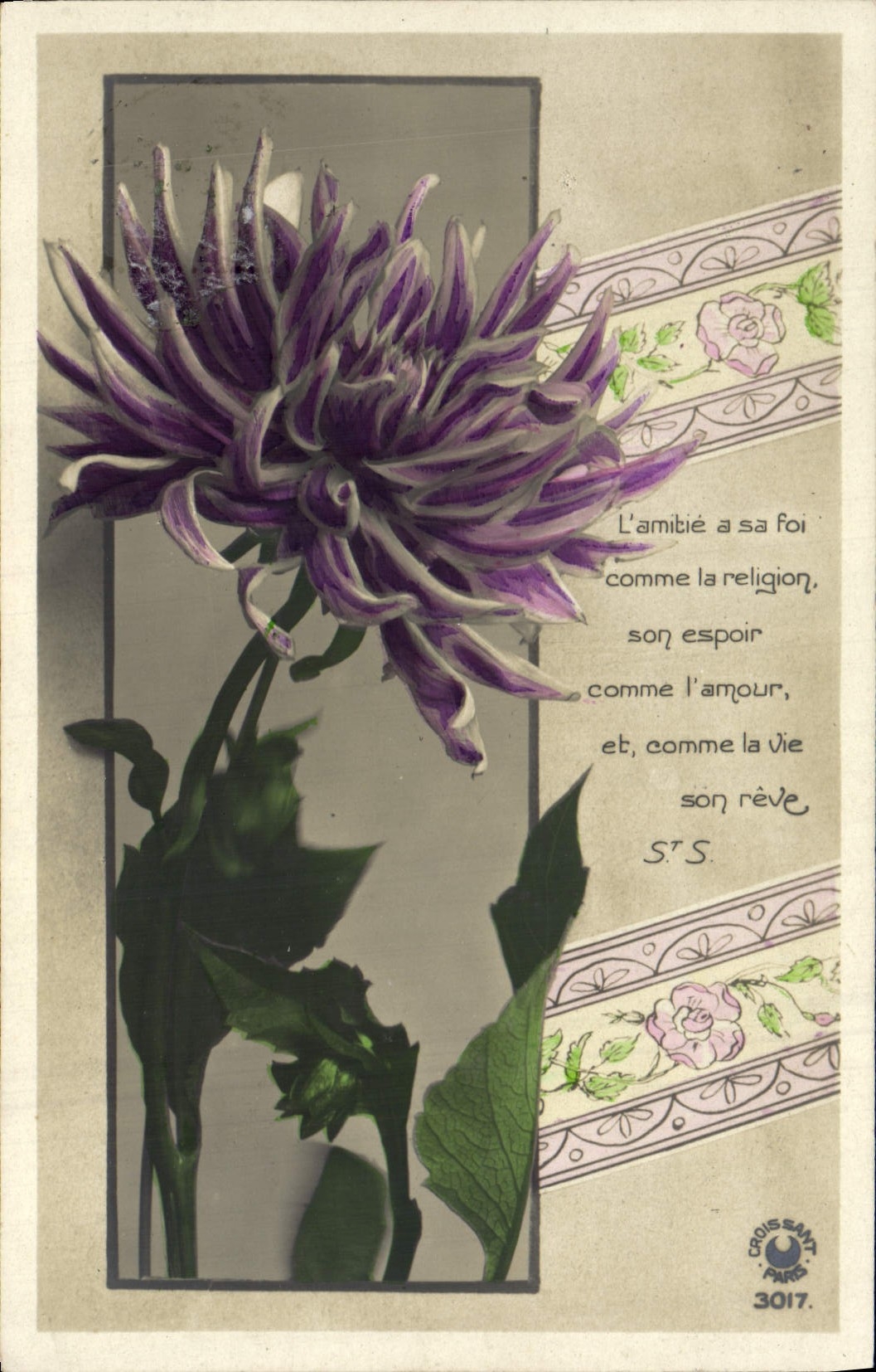 Flores de la fantasía de la POSTAL de la VENDIMIA