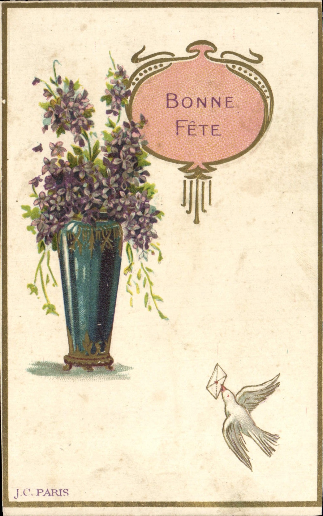 Paloma de las flores de la fantasía de la POSTAL de la VENDIMIA