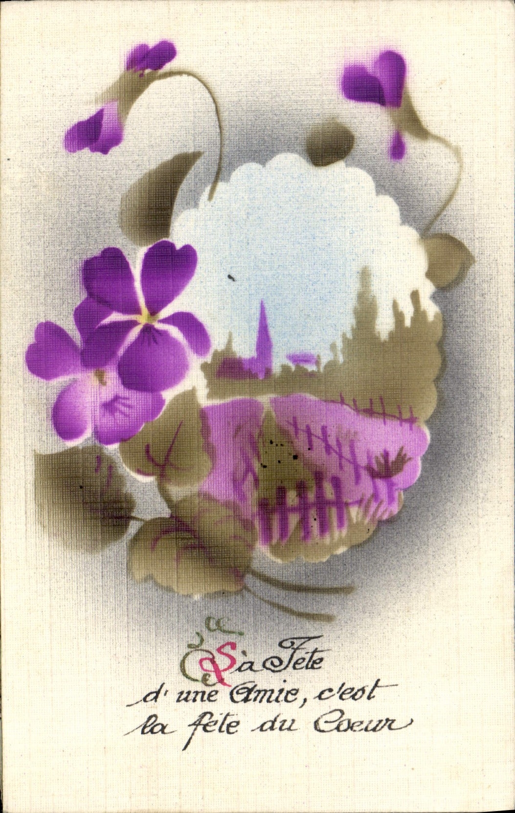 Flores de la fantasía de la POSTAL de la VENDIMIA