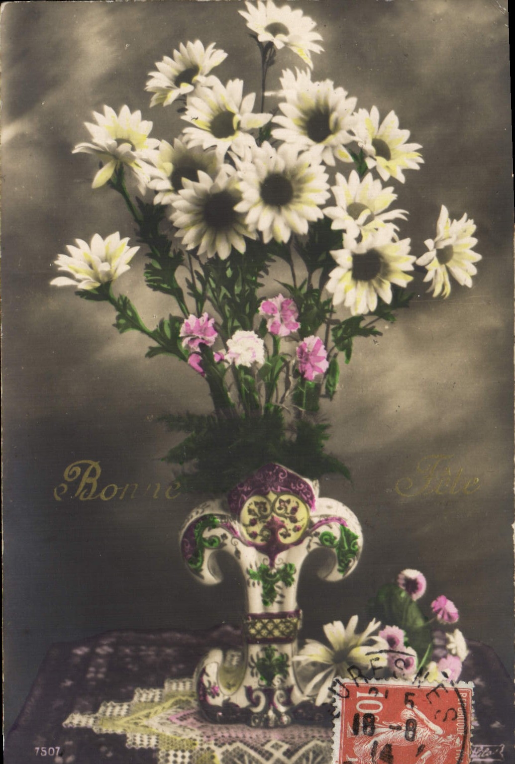 Flores de la fantasía de la POSTAL de la VENDIMIA
