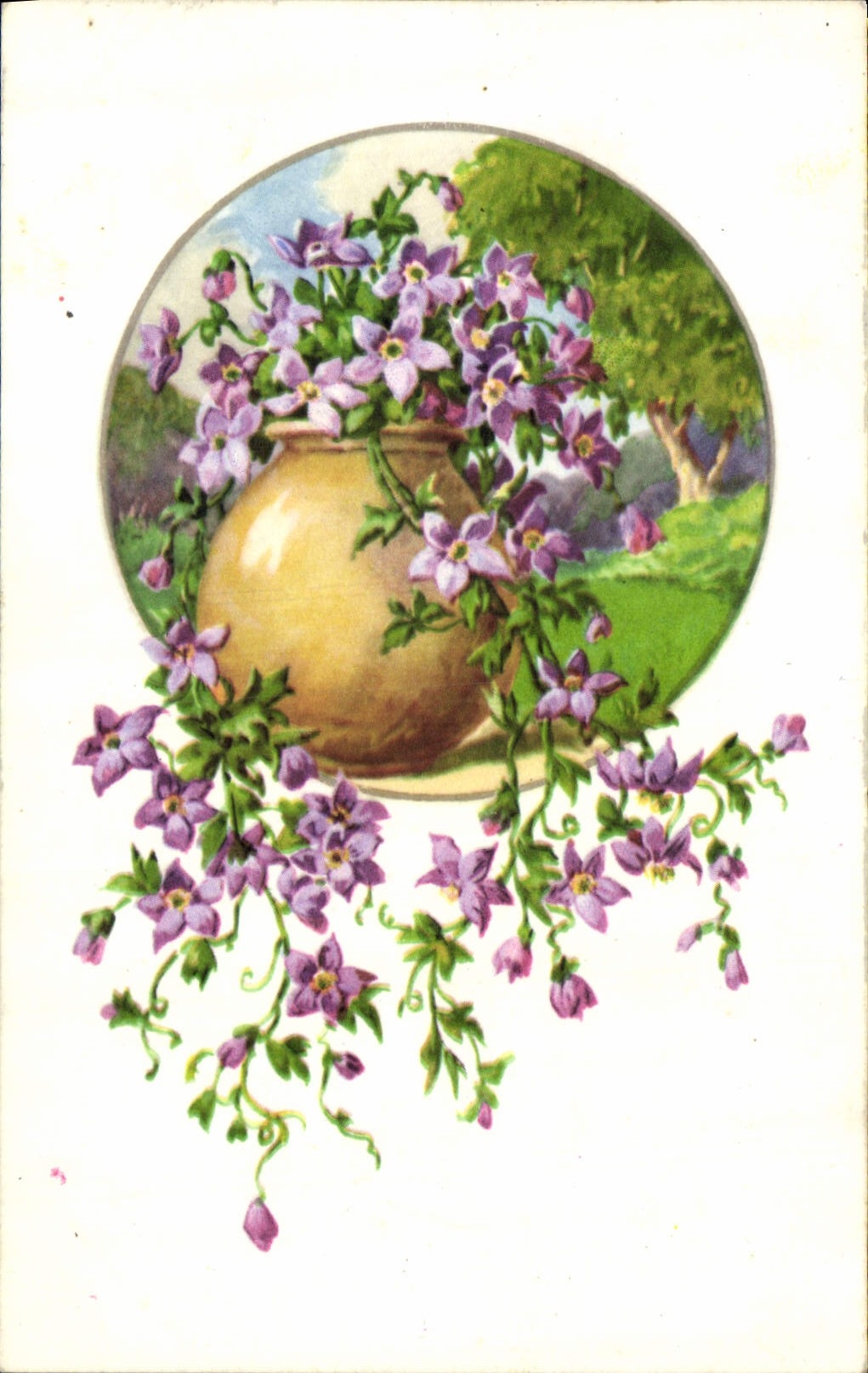 Flores de la fantasía de la POSTAL de la VENDIMIA