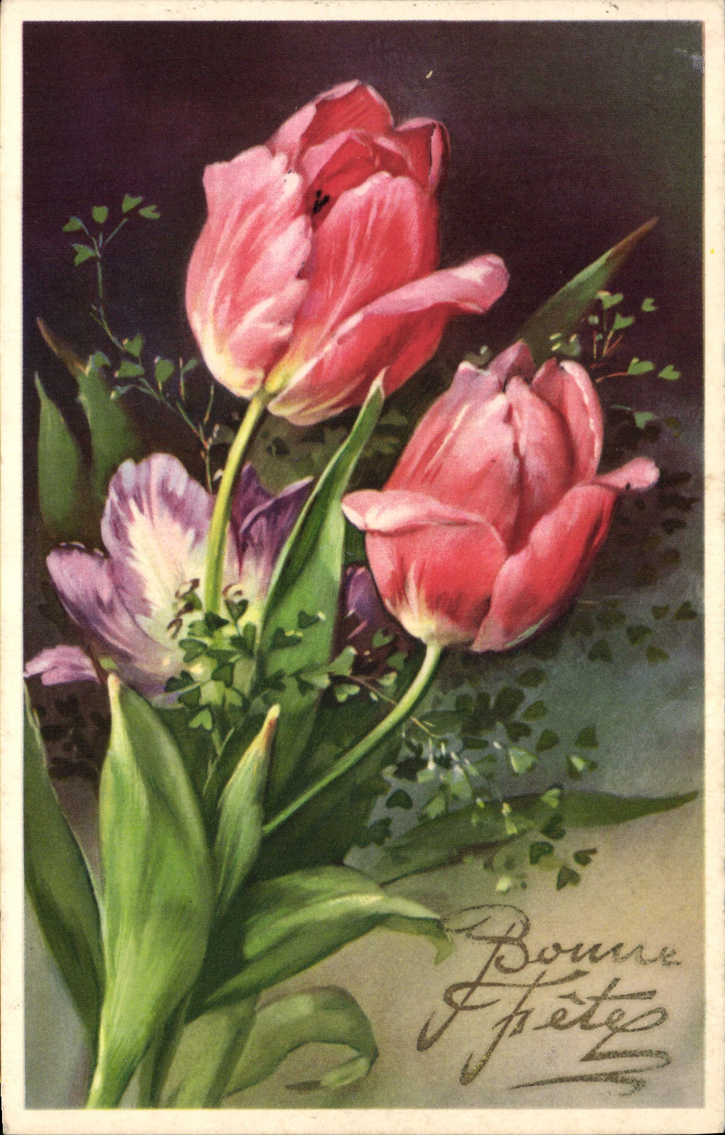 Flores de la fantasía de la POSTAL de la VENDIMIA