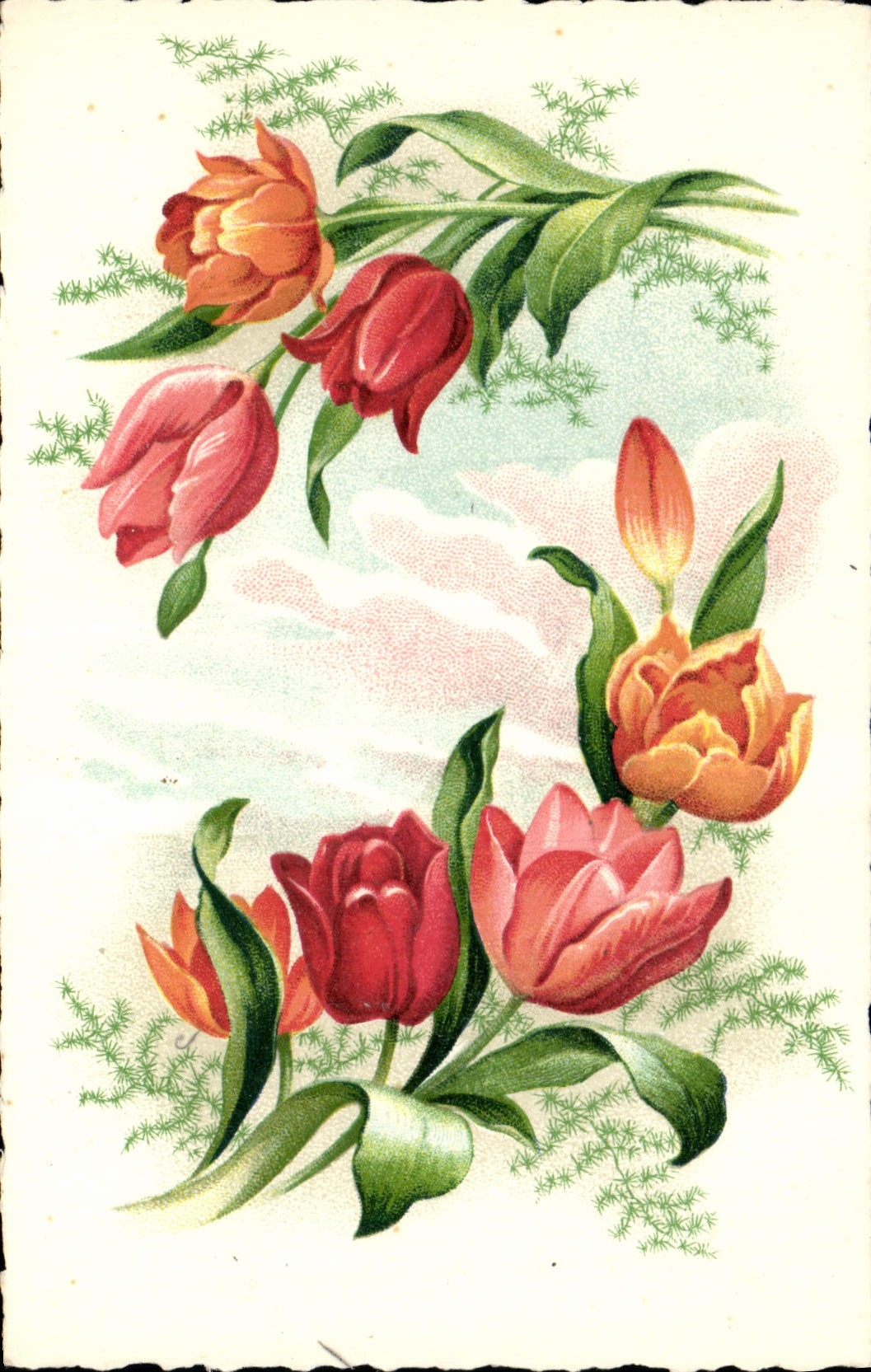 Flores de la fantasía de la POSTAL de la VENDIMIA