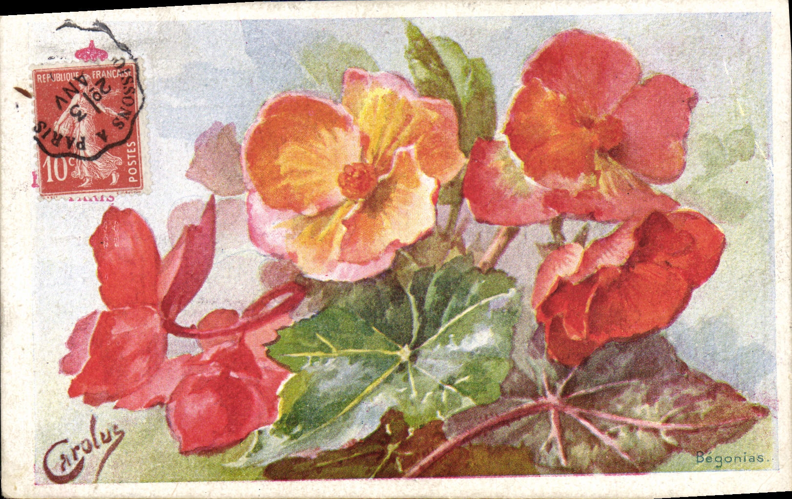 Flores de la fantasía de la POSTAL de la VENDIMIA