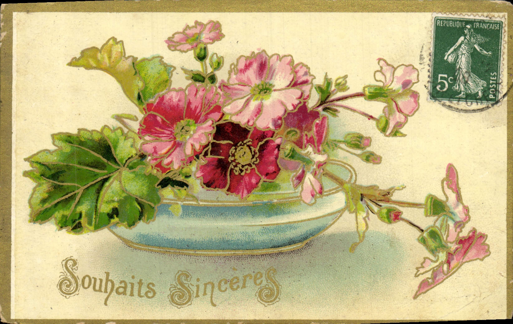 Flores de la fantasía de la POSTAL de la VENDIMIA