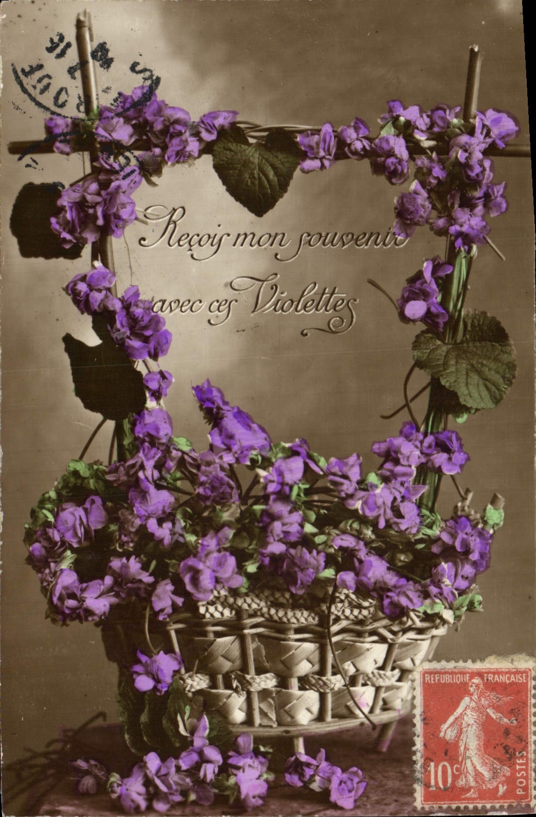 Flores de la fantasía de la POSTAL de la VENDIMIA