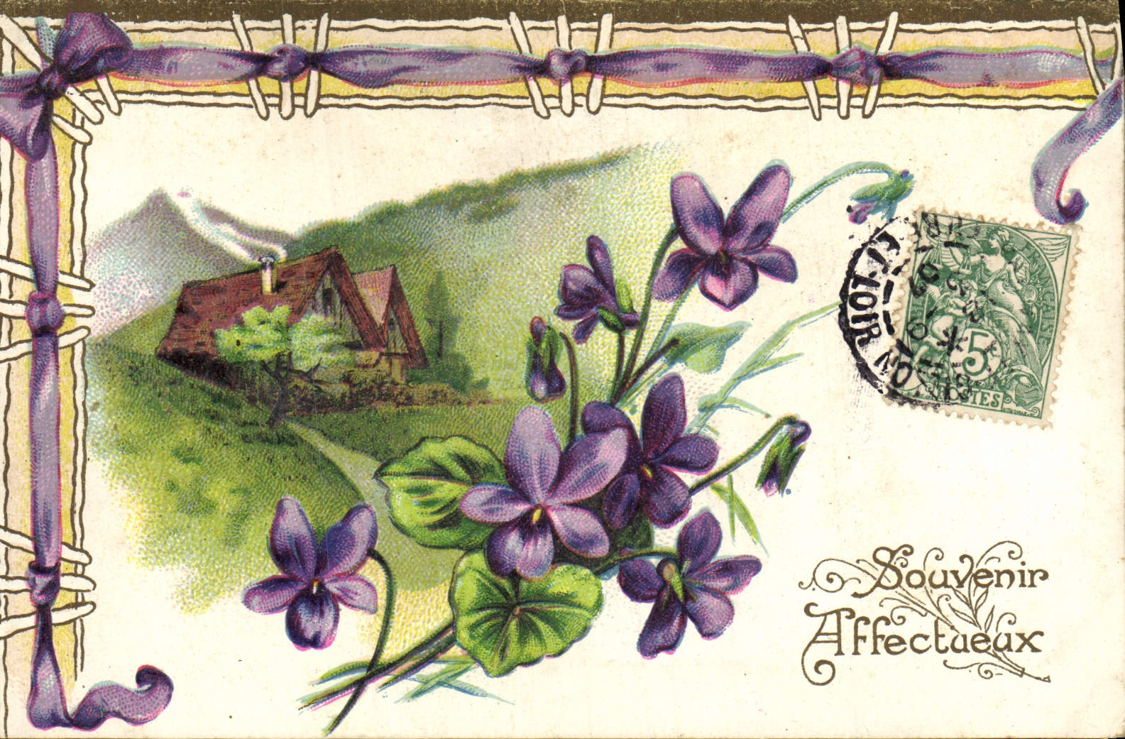 Flores de la fantasía de la POSTAL de la VENDIMIA