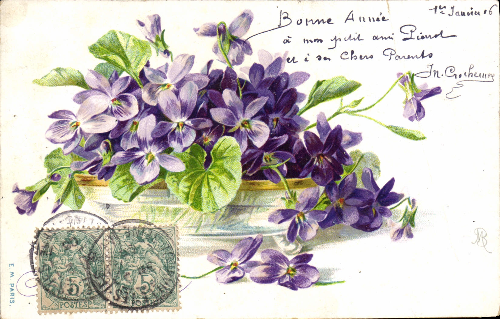 Flores de la fantasía de la POSTAL de la VENDIMIA
