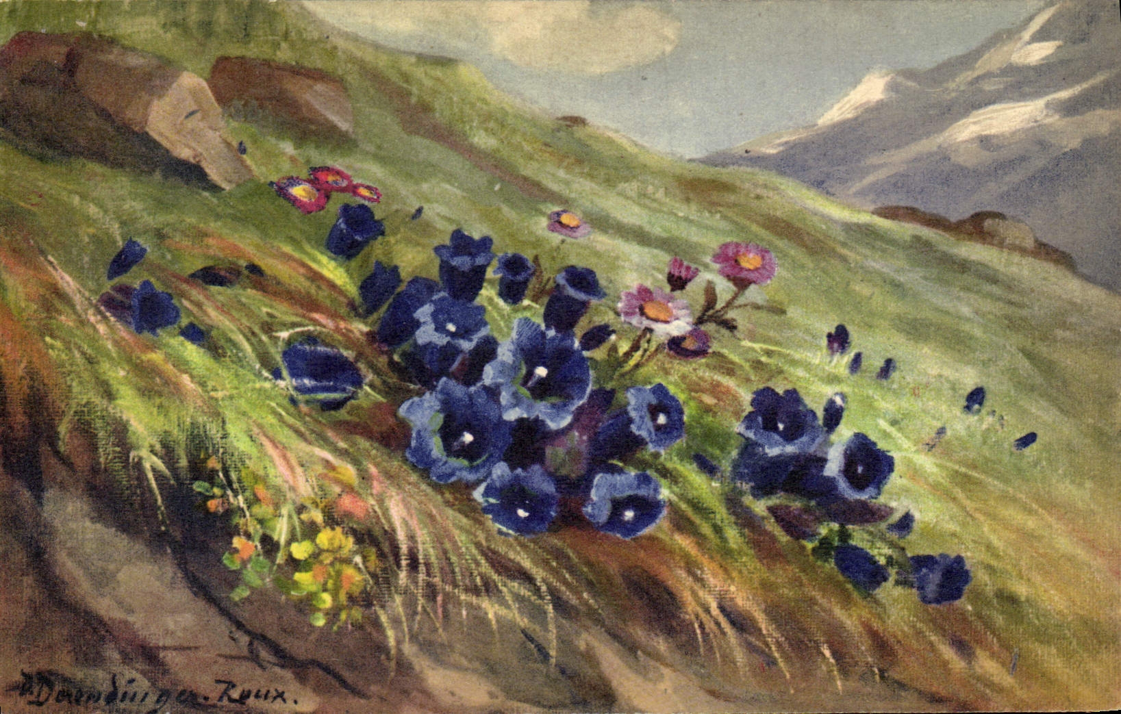 Flores de la fantasía de la POSTAL de la VENDIMIA